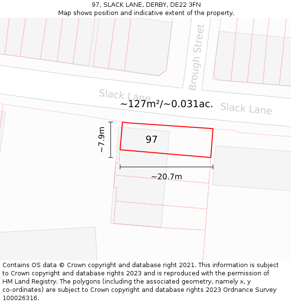 97, SLACK LANE, DERBY, DE22 3FN: Plot and title map