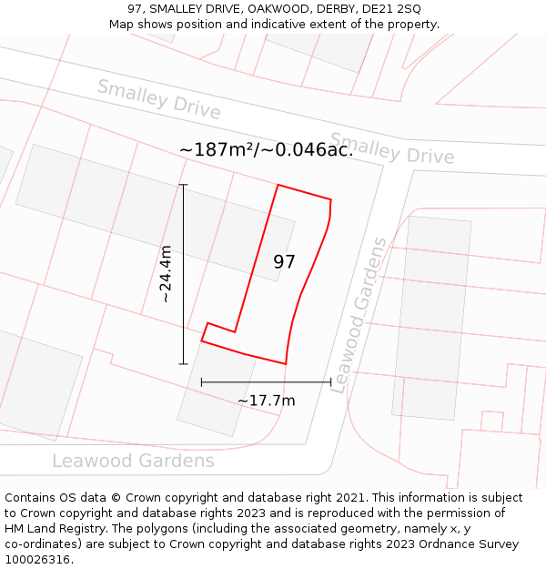 97, SMALLEY DRIVE, OAKWOOD, DERBY, DE21 2SQ: Plot and title map