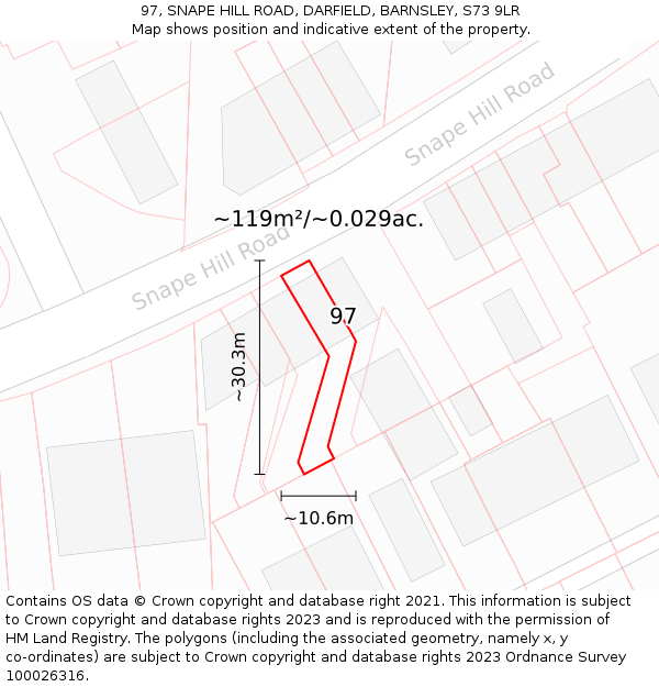 97, SNAPE HILL ROAD, DARFIELD, BARNSLEY, S73 9LR: Plot and title map