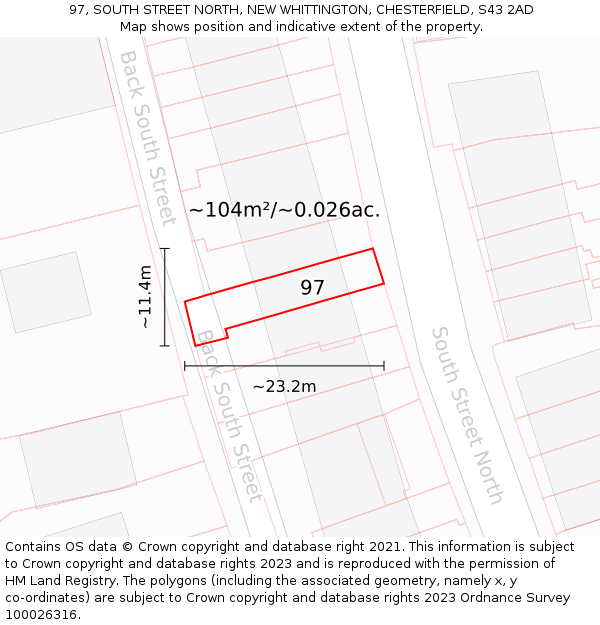 97, SOUTH STREET NORTH, NEW WHITTINGTON, CHESTERFIELD, S43 2AD: Plot and title map