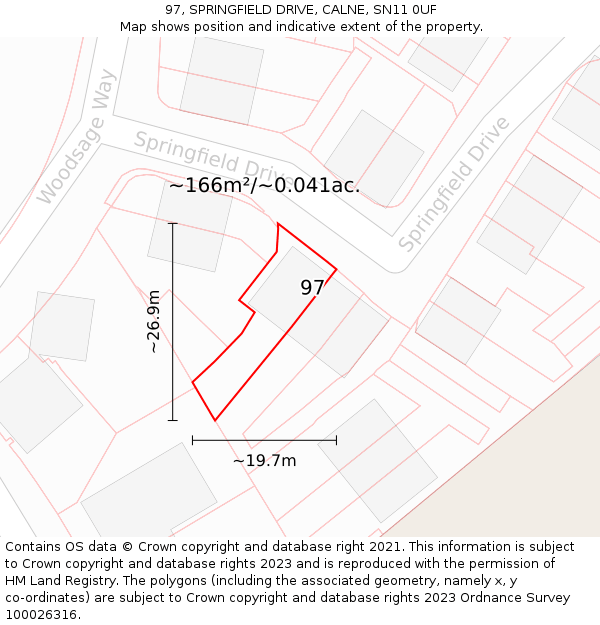 97, SPRINGFIELD DRIVE, CALNE, SN11 0UF: Plot and title map