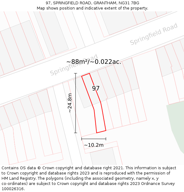 97, SPRINGFIELD ROAD, GRANTHAM, NG31 7BG: Plot and title map