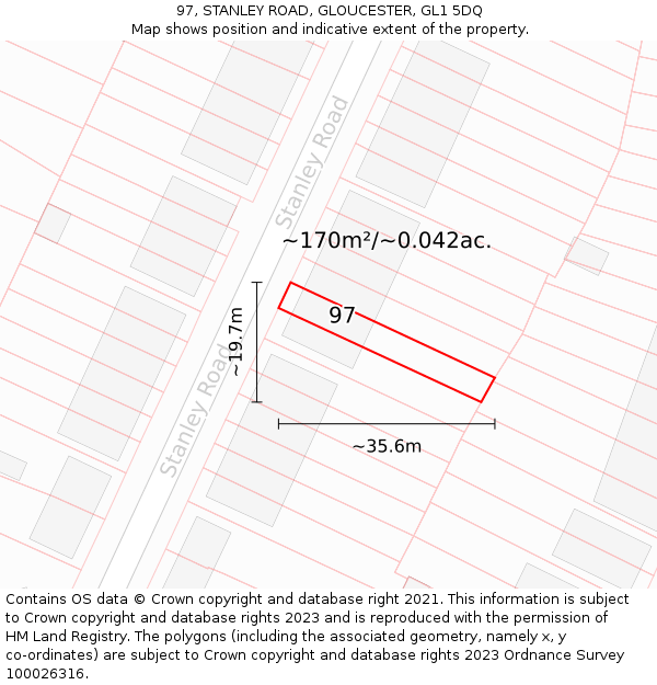 97, STANLEY ROAD, GLOUCESTER, GL1 5DQ: Plot and title map