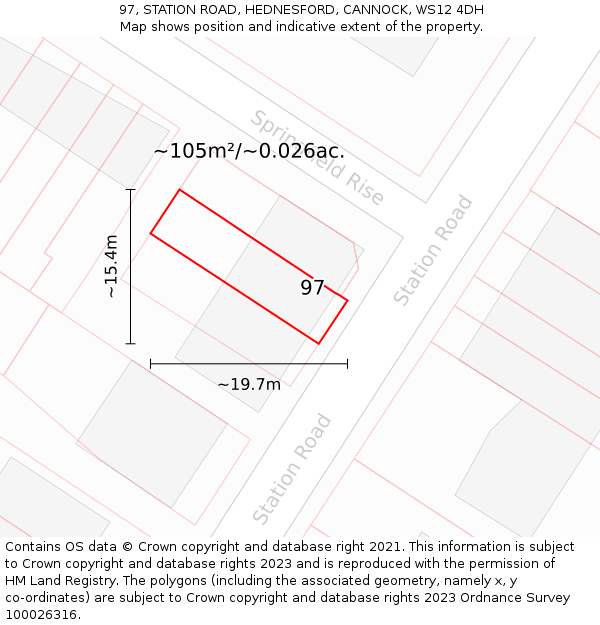 97, STATION ROAD, HEDNESFORD, CANNOCK, WS12 4DH: Plot and title map