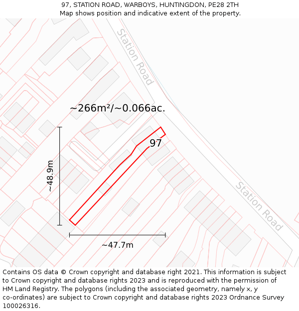 97, STATION ROAD, WARBOYS, HUNTINGDON, PE28 2TH: Plot and title map