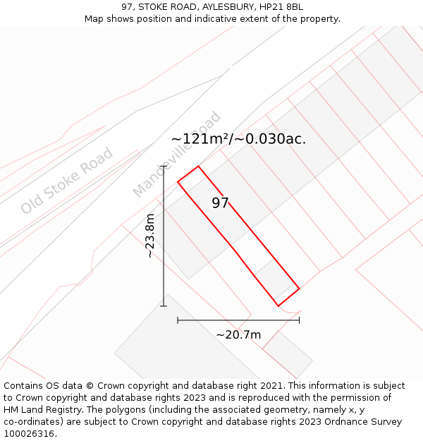 97, STOKE ROAD, AYLESBURY, HP21 8BL: Plot and title map