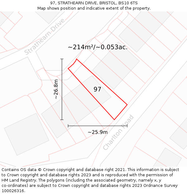 97, STRATHEARN DRIVE, BRISTOL, BS10 6TS: Plot and title map