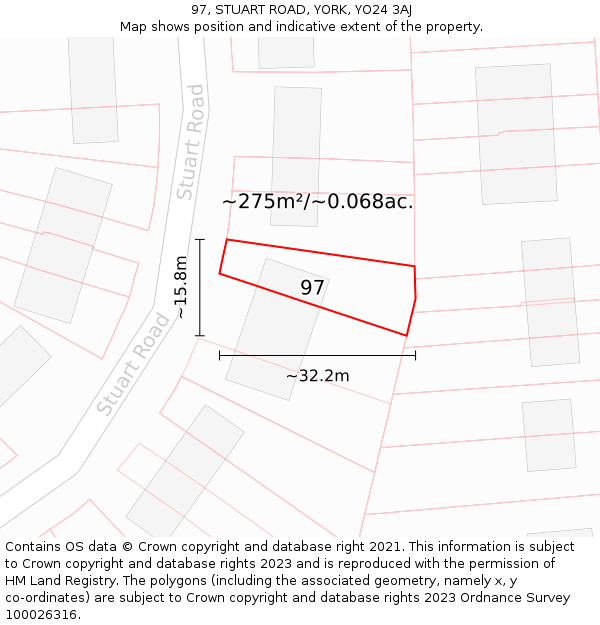 97, STUART ROAD, YORK, YO24 3AJ: Plot and title map