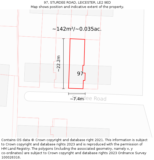 97, STURDEE ROAD, LEICESTER, LE2 9ED: Plot and title map