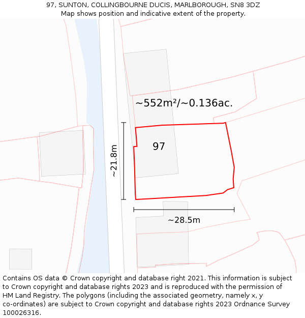 97, SUNTON, COLLINGBOURNE DUCIS, MARLBOROUGH, SN8 3DZ: Plot and title map