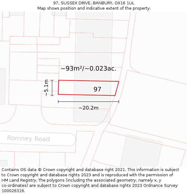 97, SUSSEX DRIVE, BANBURY, OX16 1UL: Plot and title map