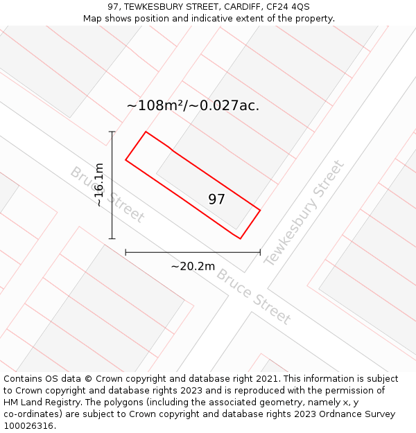 97, TEWKESBURY STREET, CARDIFF, CF24 4QS: Plot and title map