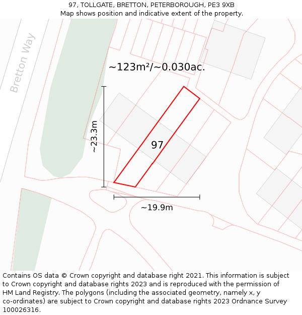 97, TOLLGATE, BRETTON, PETERBOROUGH, PE3 9XB: Plot and title map