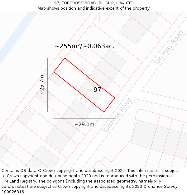 97, TORCROSS ROAD, RUISLIP, HA4 0TD: Plot and title map