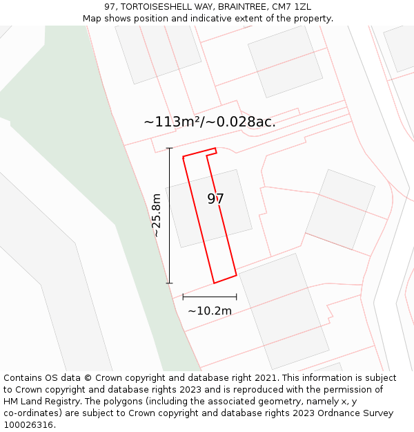 97, TORTOISESHELL WAY, BRAINTREE, CM7 1ZL: Plot and title map