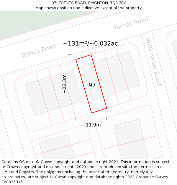 97, TOTNES ROAD, PAIGNTON, TQ3 3RY: Plot and title map