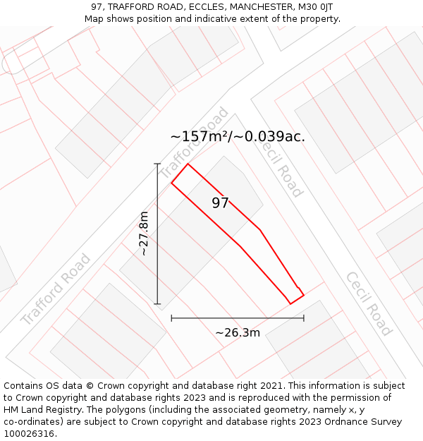 97, TRAFFORD ROAD, ECCLES, MANCHESTER, M30 0JT: Plot and title map
