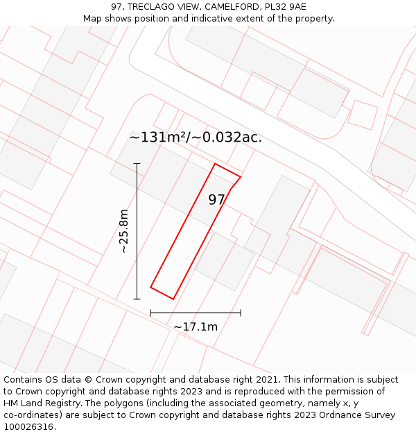 97, TRECLAGO VIEW, CAMELFORD, PL32 9AE: Plot and title map