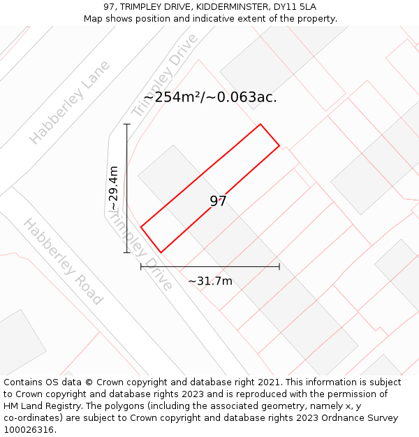 97, TRIMPLEY DRIVE, KIDDERMINSTER, DY11 5LA: Plot and title map