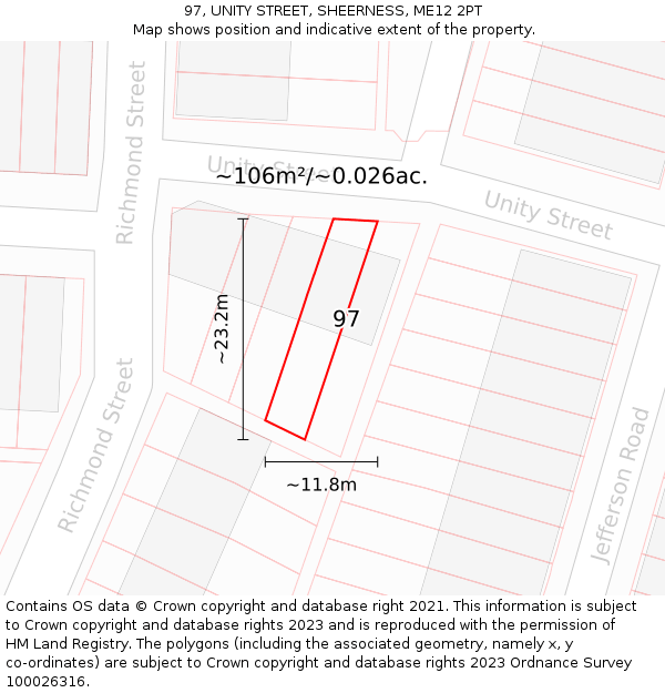 97, UNITY STREET, SHEERNESS, ME12 2PT: Plot and title map