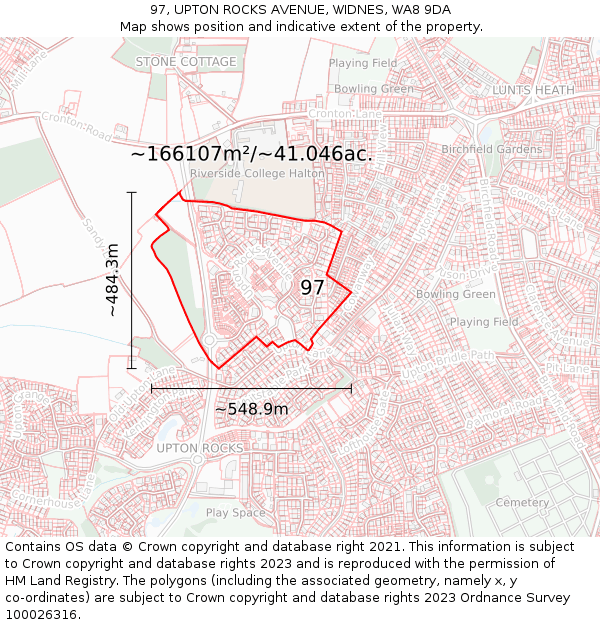 97, UPTON ROCKS AVENUE, WIDNES, WA8 9DA: Plot and title map