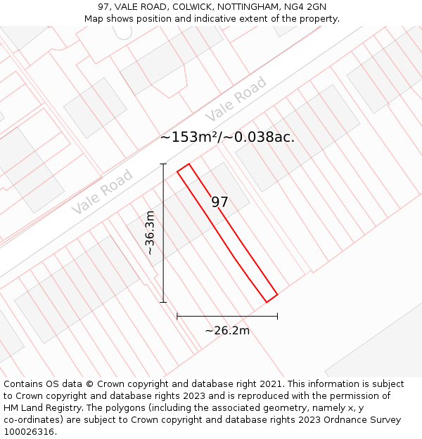 97, VALE ROAD, COLWICK, NOTTINGHAM, NG4 2GN: Plot and title map