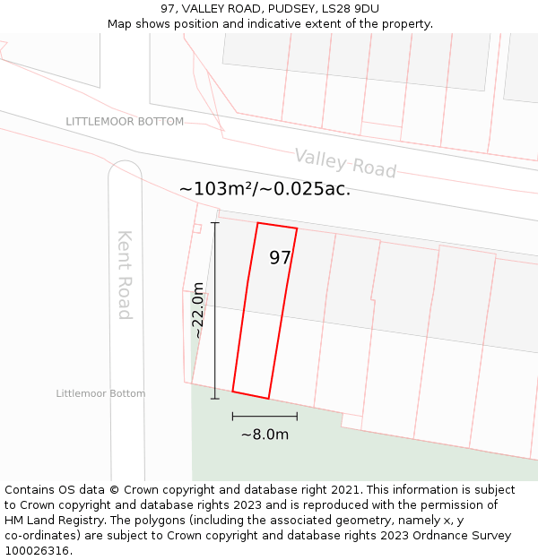 97, VALLEY ROAD, PUDSEY, LS28 9DU: Plot and title map