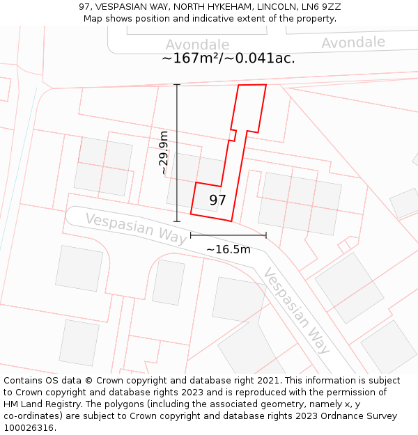 97, VESPASIAN WAY, NORTH HYKEHAM, LINCOLN, LN6 9ZZ: Plot and title map