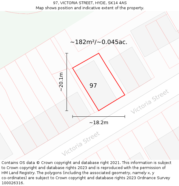 97, VICTORIA STREET, HYDE, SK14 4AS: Plot and title map