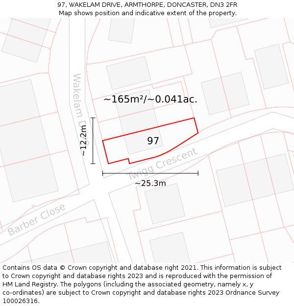 97, WAKELAM DRIVE, ARMTHORPE, DONCASTER, DN3 2FR: Plot and title map