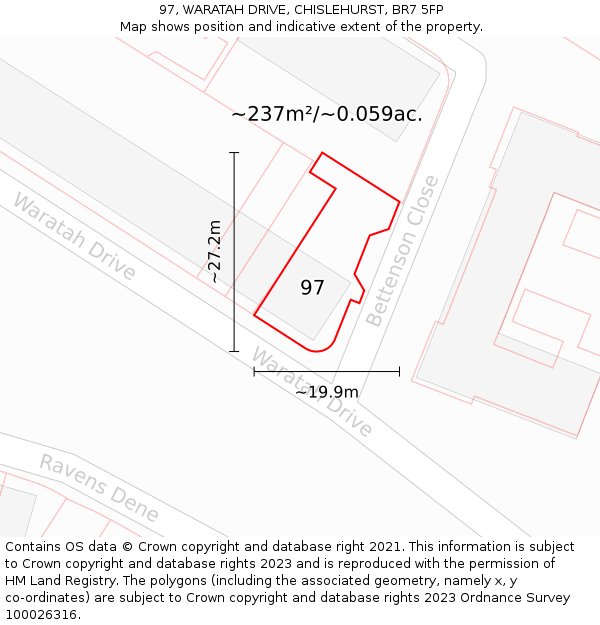 97, WARATAH DRIVE, CHISLEHURST, BR7 5FP: Plot and title map