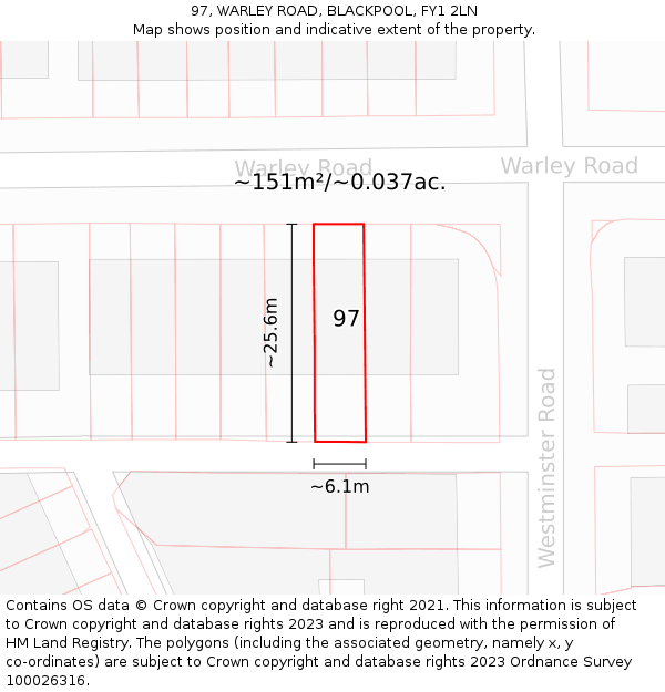 97, WARLEY ROAD, BLACKPOOL, FY1 2LN: Plot and title map