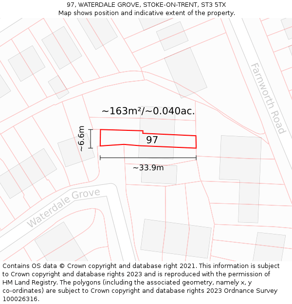 97, WATERDALE GROVE, STOKE-ON-TRENT, ST3 5TX: Plot and title map