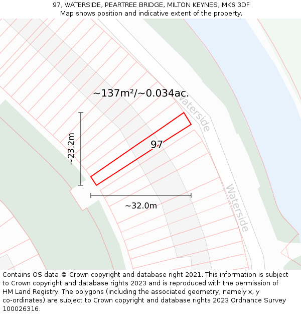 97, WATERSIDE, PEARTREE BRIDGE, MILTON KEYNES, MK6 3DF: Plot and title map