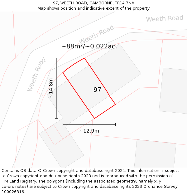 97, WEETH ROAD, CAMBORNE, TR14 7NA: Plot and title map