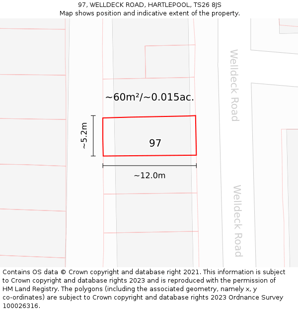 97, WELLDECK ROAD, HARTLEPOOL, TS26 8JS: Plot and title map