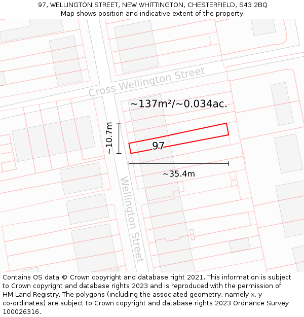 97, WELLINGTON STREET, NEW WHITTINGTON, CHESTERFIELD, S43 2BQ: Plot and title map