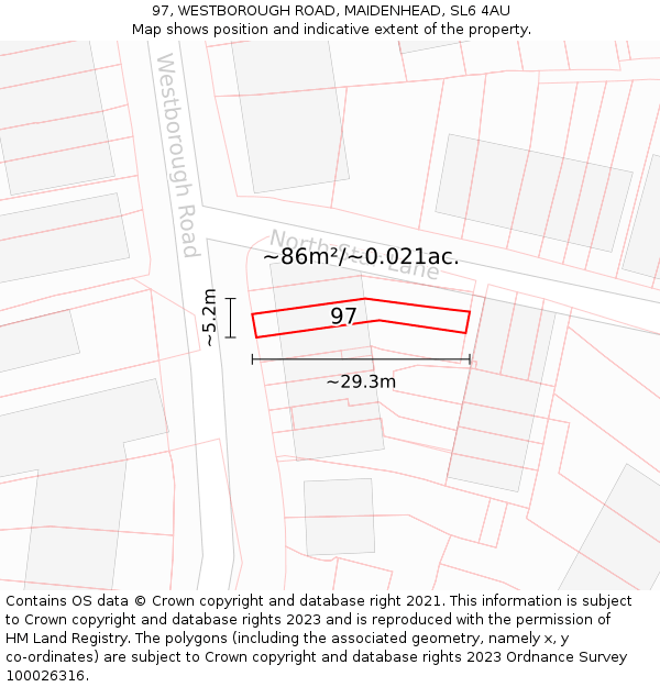 97, WESTBOROUGH ROAD, MAIDENHEAD, SL6 4AU: Plot and title map