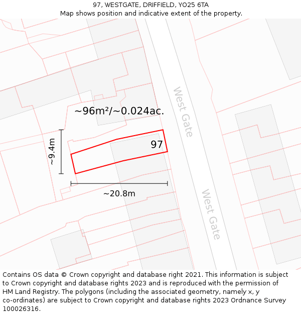 97, WESTGATE, DRIFFIELD, YO25 6TA: Plot and title map