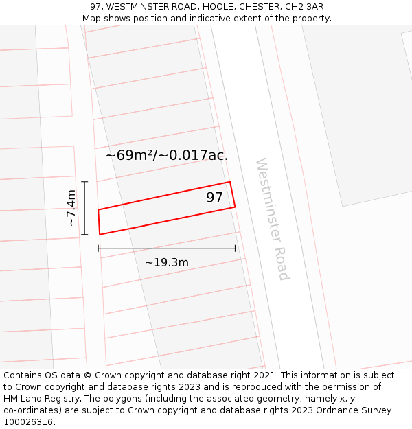 97, WESTMINSTER ROAD, HOOLE, CHESTER, CH2 3AR: Plot and title map