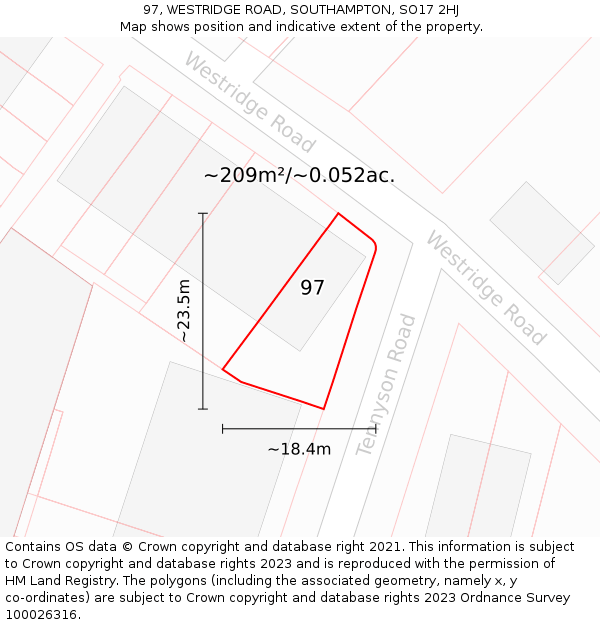 97, WESTRIDGE ROAD, SOUTHAMPTON, SO17 2HJ: Plot and title map