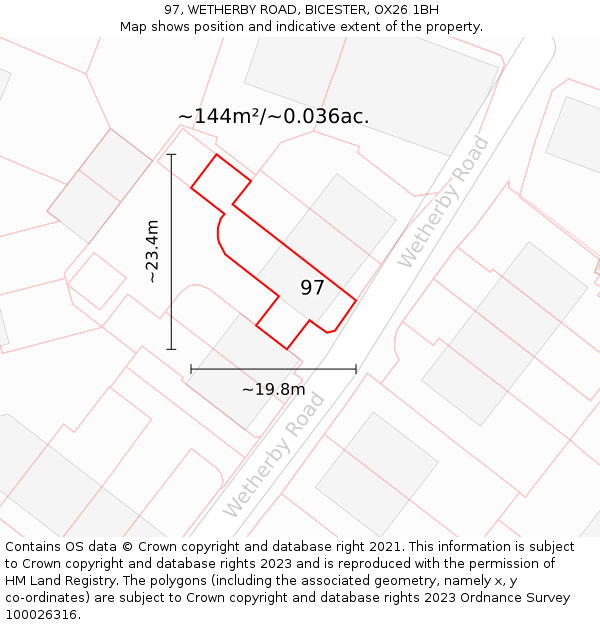 97, WETHERBY ROAD, BICESTER, OX26 1BH: Plot and title map