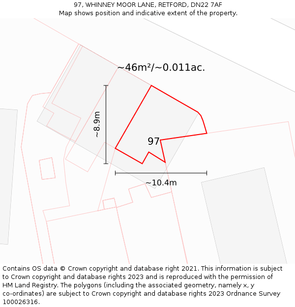 97, WHINNEY MOOR LANE, RETFORD, DN22 7AF: Plot and title map