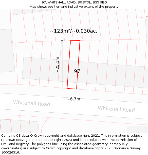 97, WHITEHALL ROAD, BRISTOL, BS5 9BG: Plot and title map