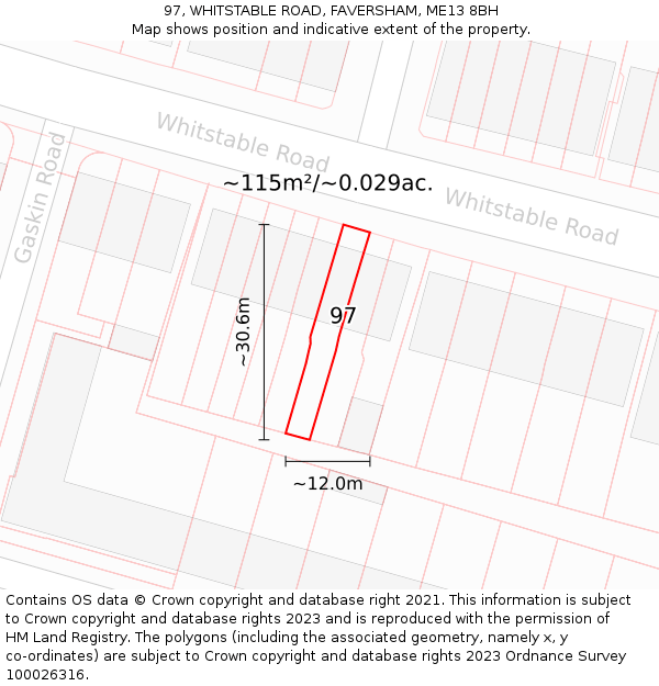 97, WHITSTABLE ROAD, FAVERSHAM, ME13 8BH: Plot and title map