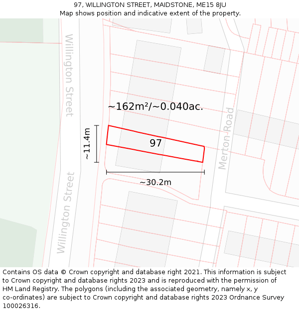 97, WILLINGTON STREET, MAIDSTONE, ME15 8JU: Plot and title map
