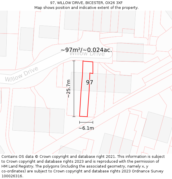 97, WILLOW DRIVE, BICESTER, OX26 3XF: Plot and title map