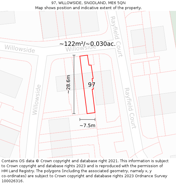 97, WILLOWSIDE, SNODLAND, ME6 5QN: Plot and title map