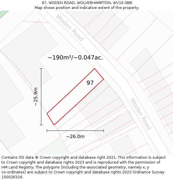 97, WODEN ROAD, WOLVERHAMPTON, WV10 0BB: Plot and title map