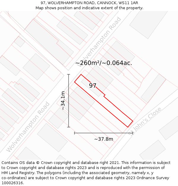 97, WOLVERHAMPTON ROAD, CANNOCK, WS11 1AR: Plot and title map